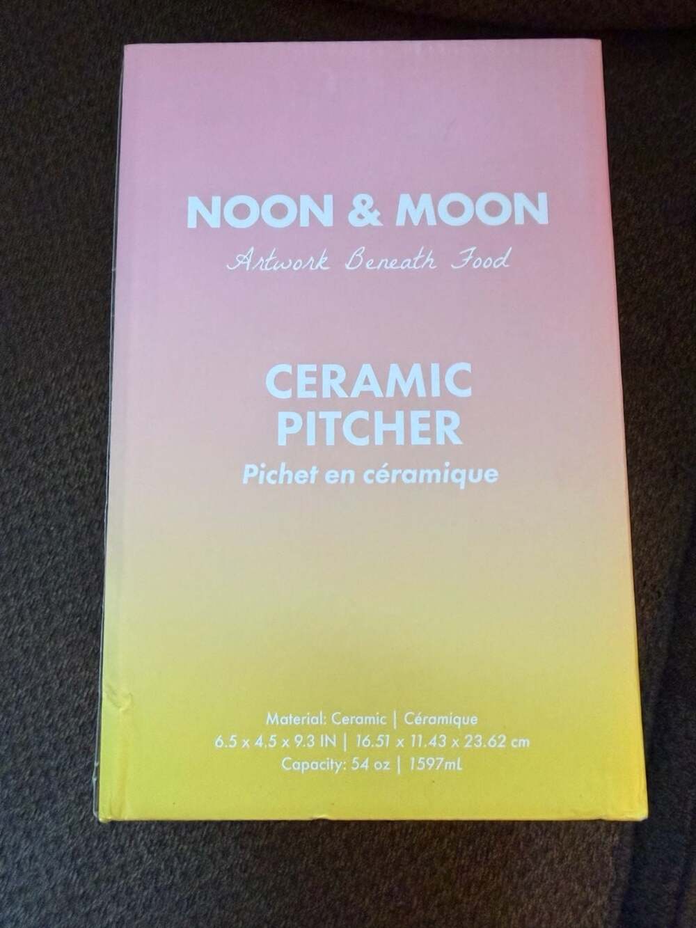 Noon & Moon Ceramic Pitcher Pink and White Striped 54 oz
